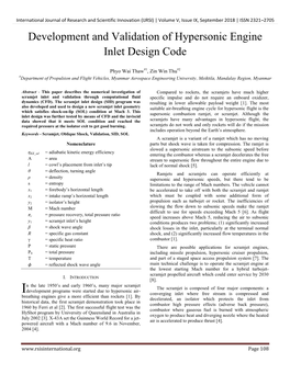 Development and Validation of Hypersonic Engine Inlet Design Code