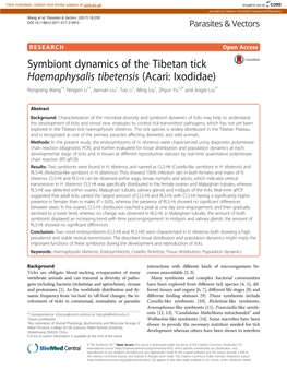 Symbiont Dynamics of the Tibetan Tick Haemaphysalis Tibetensis (Acari: Ixodidae)