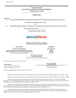 FORM 10-K Molson Coors Brewing Company