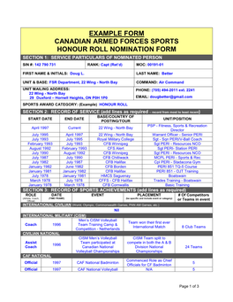 EXAMPLE CAF Honour Roll Nomination