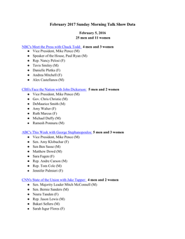 February 2017 Sunday Morning Talk Show Data