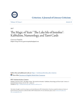 The Lake Isle of Innisfree": Kabbalism, Numerology, and Tarot Cards Genevieve Pettijohn Brigham Young University, Genevievepettijohn@Gmail.Com