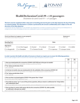 Health Declaration Covid-19 — V11 Passengers Déclaration De Santé Covid-19 — V11 Passagers