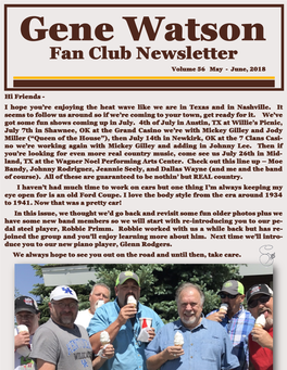 Fan Club Newsletter Volume 56 May - June, 2018