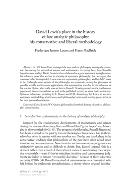 David Lewis's Place in the History of Late Analytic Philosophy: His Conservative and Liberal Methodology