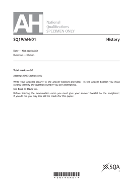 Ahnational Quali Cations SPECIMEN ONLY SQ19/AH/01 History