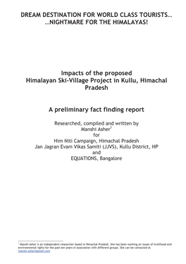Impacts of the Proposed Himalayan Ski Village Project In