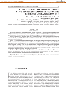 Exercise Addiction and Personality: a Two-Decade Systematic Review of the Empirical Literature (1995–2016) 21