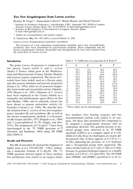 Two New Sesquiterpenes from Laurus Azorica Braulio M