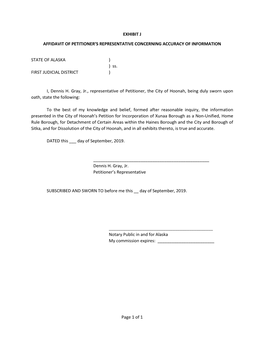 Page 1 of 1 EXHIBIT J AFFIDAVIT of PETITIONER's REPRESENTATIVE