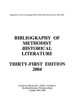 Bibliography of Methodist Historical Literature Thirty