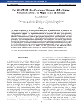 The 2016 WHO Classification of Tumours of the Central Nervous System: the Major Points of Revision