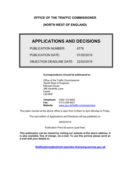 Applications and Decisions for the North West of England