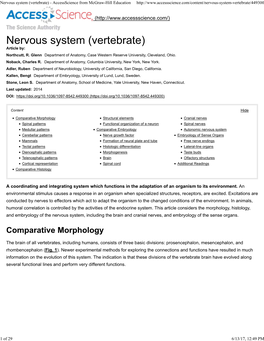 Nervous System (Vertebrate) - Accessscience from Mcgraw-Hill Education