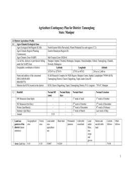 Agriculture Contingency Plan for District: Tamenglong State: Manipur