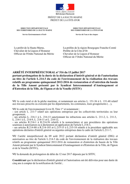 Arrete Interprefectoral N° 516 Du 13 Juillet 2017 Portant Prolongation De