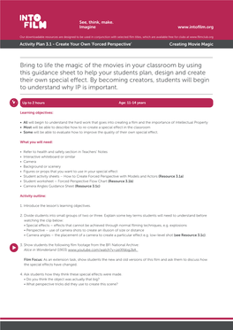 Bring to Life the Magic of the Movies in Your Classroom by Using This Guidance Sheet to Help Your Students Plan, Design and Create Their Own Special Effect