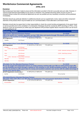 Worldchoice Commercial Agreements APRIL 2019 Disclaimer Best Endeavours Have Been Made to Ensure All the Information Provided in This List Is Accurate and up to Date