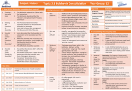 Topic: 2.1 Bolshevik Consolidation Year Group: 12