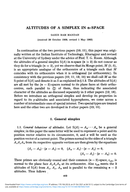 ALTITUDES of a SIMPLEX in N-SPACE