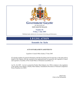 Government Gazette of the STATE of NEW SOUTH WALES Number 81 Friday, 1 July 2005 Published Under Authority by Government Advertising and Information