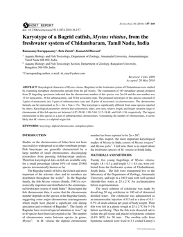 Karyotype of a Bagrid Catfish, Mystus Vittatus, from the Freshwater System of Chidambaram, Tamil Nadu, India