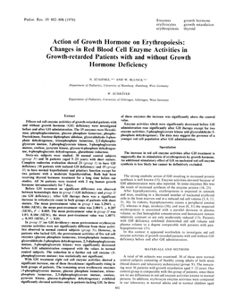 Action of Growth Hormone on Erythropoiesis: Changes in Red Blood Cell Enzyme Activities in Growth-Retarded Patients with and Without Growth Hormone Deficiency