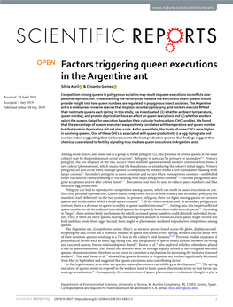 Factors Triggering Queen Executions in the Argentine Ant Sílvia Abril & Crisanto Gómez