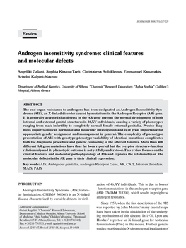 Androgen Insensitivity Syndrome: Clinical Features and Molecular Defects