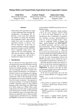 Mining Multi-Word Named Entity Equivalents from Comparable Corpora