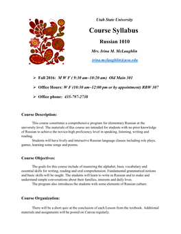 Course Syllabus Russian 1010