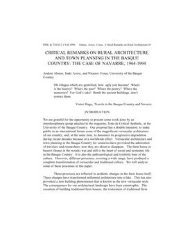 Critical Remarks on Rural Architecture and Town Planning in the Basque Country: the Case of Navarre, 1964-1994