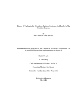 Themes of Pre-Raphaelite Orientalism: Religion, Exoticism, and Textiles in the Orientalist Discourse