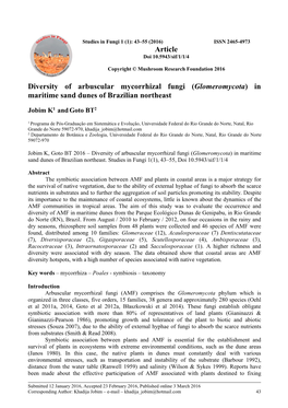 ( Glomeromycota) in Maritime Sand Dunes of Brazilian Northeast Article