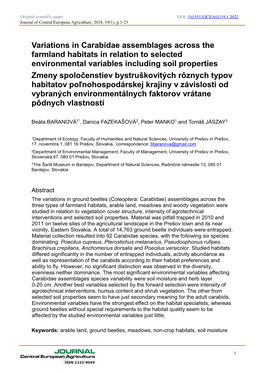 Variations in Carabidae Assemblages Across the Farmland Habitats In