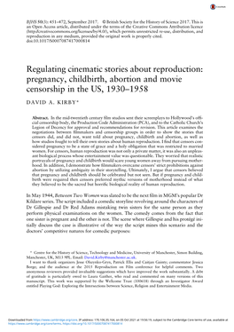 Pregnancy, Childbirth, Abortion and Movie Censorship in the US, 1930–1958