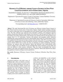 Resource Use Efficiency Among Cassava Farmers in Ilesa West Local Government Area of Osun State, Nigeria