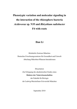 Phenotypic Variation and Molecular Signaling in the Interaction of the Rhizosphere Bacteria Acidovorax Sp