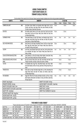 Assembly Standing Committees Seventy-Seventh Session—2013 Permanent Schedule of Meetings