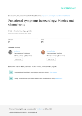 Functional Symptoms in Neurology: Mimics and Chameleons