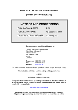 NOTICES and PROCEEDINGS 12 December 2014
