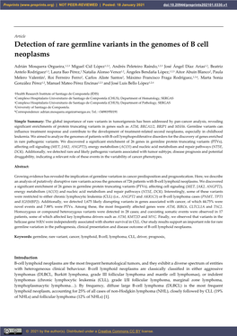 Detection of Rare Germline Variants in the Genomes of B Cell Neoplasms