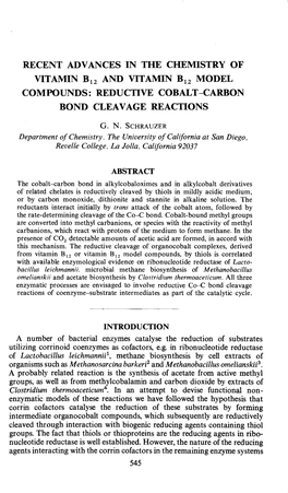 Recent Adv an Ces in the Chemistry of Vitamin B12 and Vitamin B12 Model Compounds: Reductive Cobalt-Carbon Bond Clea Vage Reacti