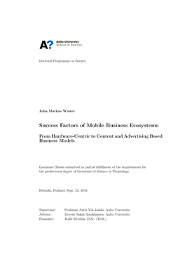 Success Factors of Mobile Business Ecosystems