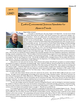 UMD Earth and Environmental Sciences Newsletter for Alumni & Friends (2014)