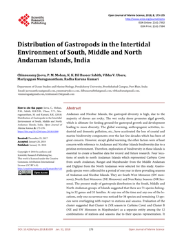 Distribution of Gastropods in the Intertidal Environment of South, Middle and North Andaman Islands, India