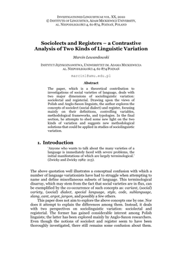 Sociolects and Registers – a Contrastive Analysis of Two Kinds of Linguistic Variation