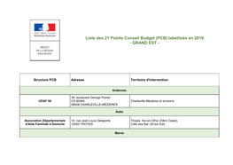 Liste Des 21 Points Conseil Budget (PCB) Labellisés En 2019 - GRAND EST