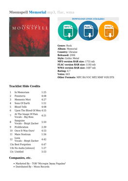 Moonspell Memorial Mp3, Flac, Wma