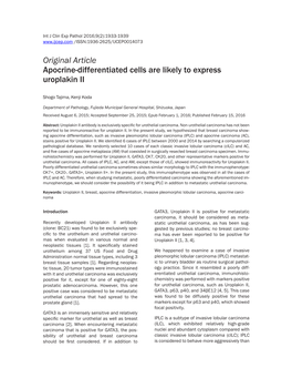 Original Article Apocrine-Differentiated Cells Are Likely to Express Uroplakin II